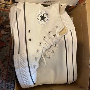 White Platform high top converse size 8